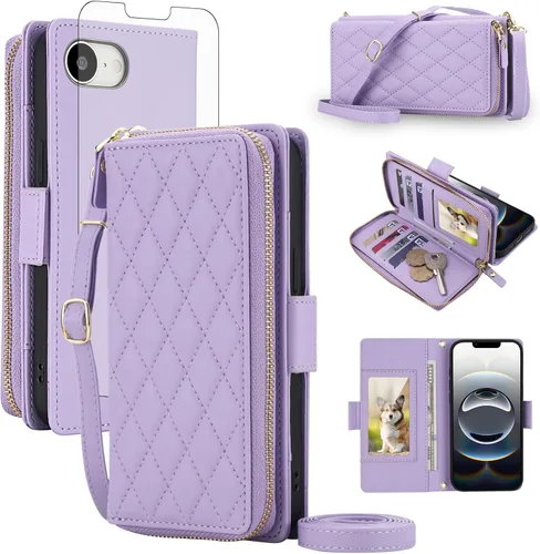 Vista 87 de Asuwish Funda compatible con iPhone 6/6s/7/8/SE 2020 2022 con cremallera y bloqueo RFID, protector de pantalla, correa cruzada i6 i7 i8 7s 8s SE2020
