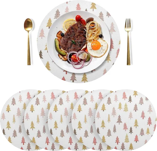 Vista 3 de Christmas Trees White Table Place Mats, Heat Resistant Non Slip Dinner Placemats Round for Kitchen one sizex6