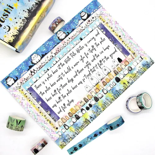 Vista 4 de Lindo juego de cinta washi – 24 rollos de cinta washi decorativa de animales Kawaii para suministros de álbumes de recortes, suministros de diario