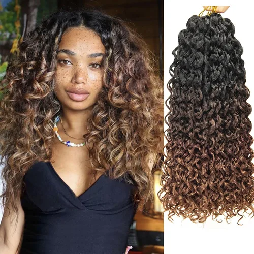 Vista 13 de GoGo Curl Crochet Hair 18 pulgadas onda de agua pelo sintético bohemio ganchillo trenzado jengibre onda profunda extensiones de cabello trenzado