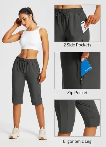 Vista 3 de BALEAF Pantalones cortos de 15 pulgadas de largo para mujer, pantalones cortos capri por debajo de la rodilla, ligeros, de secado rápido, cintura