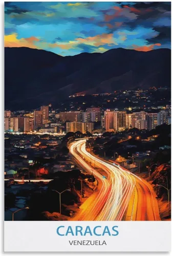 Vista 9 de Caracas Venezuela - Póster de viaje vintage de 08 x 12 pulgadas (7.9 x 11.8 in), pintura en lienzo, arte de pared, póster para sala de estar
