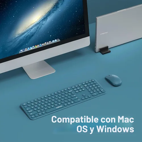 Vista 7 de Combo de teclado y mouse inalámbricos de 2.4G de tamaño completo, ultradelgado, silencioso, lindo, para computadora con receptor USB para Windows