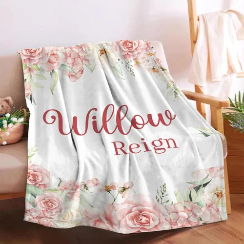 Vista 21 de Manta de bebé personalizada para niñas y niños pequeños, recién nacidos, regalos personalizados de vaca floral con nombre y texto, 40 x 30 pulgadas