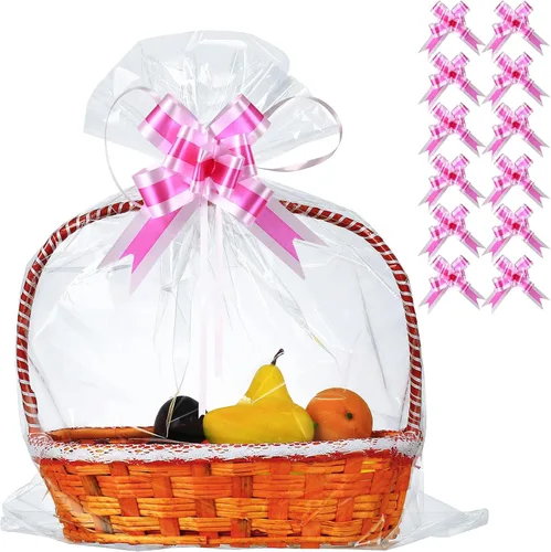 Vista 10 de 30 paquetes de bolsas de celofán de 32 x 40 pulgadas para cesta, bolsas de celofán transparentes extragrandes gigantes, bolsas de celofán