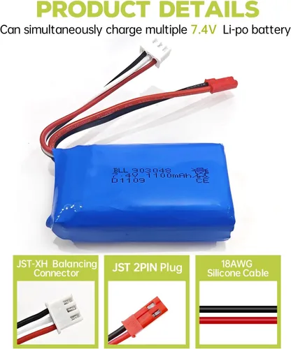 Vista 7 de sea jump 2 unids 7.4 V 1100 mAh batería de litio+2 en 1 cargador convertidor para WLtoys A949 A959 A969 A979 S989 V912 T23 T55 F45 A320 A321 RC