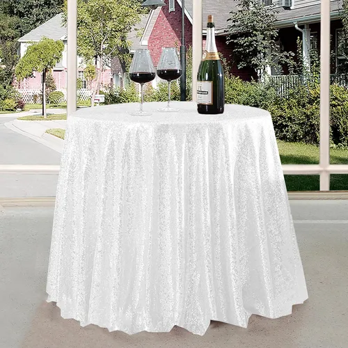 Vista 108 de Manteles redondos de lentejuelas negros para fiestas, de 121,9 cm, mantel redondo de purpurina ajustado, pequeño, lindo y dulce, para boda