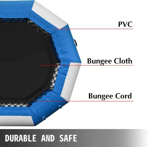 Vista 3 de Happybuy Trampolín inflable del agua, gorila inflable redonda del agua con la escalera mecánica, trampolín del agua en azul y blanco