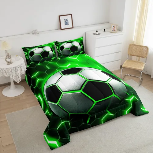 Vista 3 de Edredón de fútbol con estampado de fútbol para niños y niñas, juegos de ropa de cama y colecciones de juegos de pelota, edredón de plumón