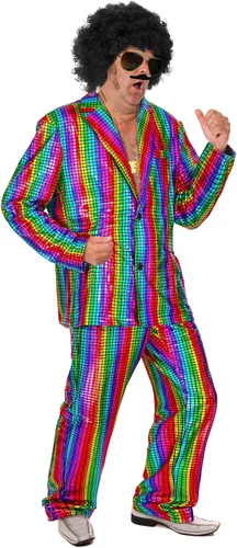 Vista 7 de Mepase Juego de 17 disfraces de discoteca de los años 70 para hombre, trajes de discoteca de Halloween, trajes de lentejuelas y pantalones, pelucas