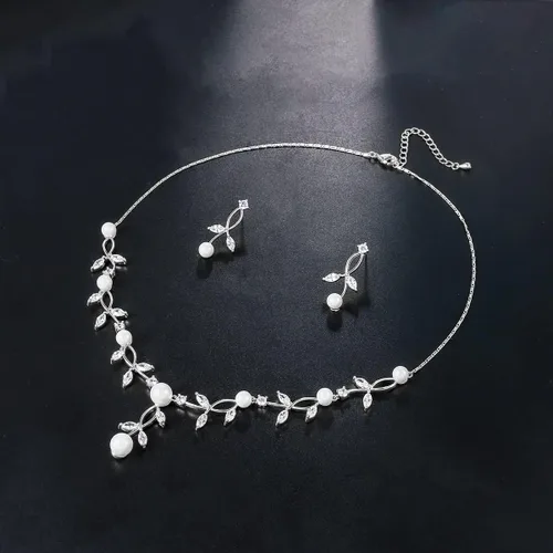 Vista 5 de Juego de joyas de boda nupcial, collar y aretes colgantes para mujer