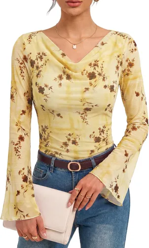 Vista 10 de GRACE KARIN Blusas de malla estilo bohemio para mujer, estilo casual