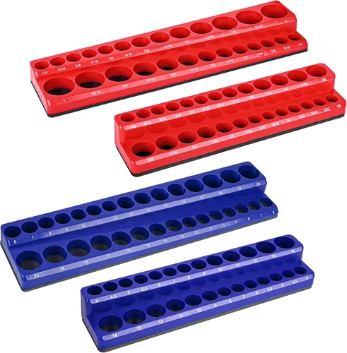 Vista 7 de Soporte magnético de 2 piezas para llaves de vaso – Bandeja métrica SAE de 1/4 de pulgada para almacenamiento de herramientas – Capacidad para 52