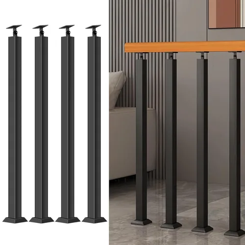 Vista 12 de Postes de balaustre cuadrados de 42/40/38/36/34 pulgadas, ejes de barandilla de metal ajustables de 270° con base de soporte plano y kits