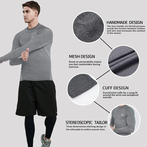 Vista 4 de MEETYOO Camiseta de compresión para hombre, de secado rápido, manga larga, atlética, para correr, gimnasio