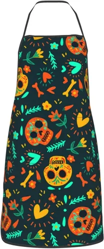 Vista 11 de Delantal de calavera de azúcar, delantales de cocina para hombres y mujeres, delantal de cocina, delantal de chef, delantales de jardín ajustables