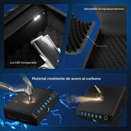 Vista 3 de Caja fuerte biométrica para pistolas, apta para pistolas de 2 a 3