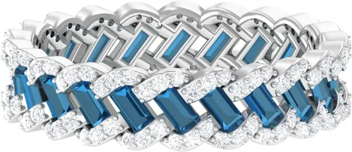 Vista 10 de Natural London Blue Topaz Baguette Wedding Band, AAA Quality 10K oro blanco
