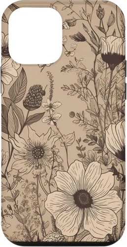Vista 16 de Funda para iPhone 12 Pro Max Beige Tan Wildflower Floral Minimal Flower Boho