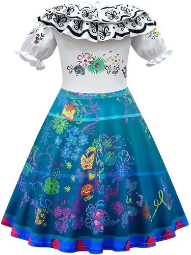 Vista 2 de IDOTTA Mirabel Costume Encanto Isabela Dress for Girls Madrigal Cosplay outfits Halloween Dress Up