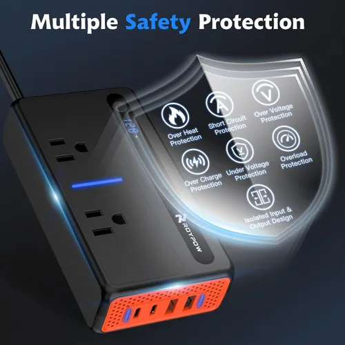 Vista 2 de RoyPow Inversor de corriente para automóvil de 200 W, inversor de corriente CC de 12 V a 110 V CA con puerto para encendedor de cigarrillos