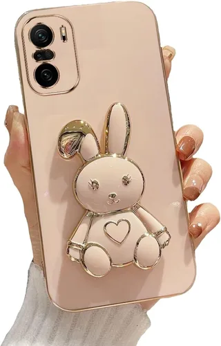 Vista 50 de Funda con soporte de conejo de corazón para Xiaomi Redmi A1, galvanizado suave TPU protector delgado a prueba de golpes con lindo conejito soporte