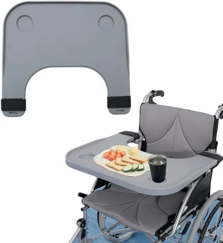Vista 10 de Mesa de bandeja para silla de ruedas - Mesa de escritorio extraíble para silla de ruedas, tablero de regazo, ayuda para comer para paciente de Negro