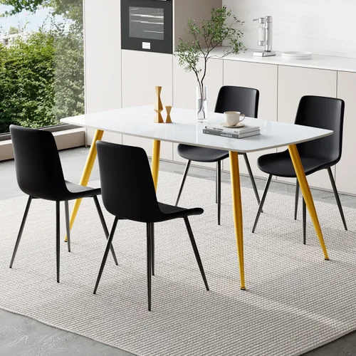 Vista 52 de Juego de 4 mesas de comedor negras para mesa de comedor de 4,50 pulgadas para 4, sillas de cocina de piedra sinterizada, fácil de montar, adecuado
