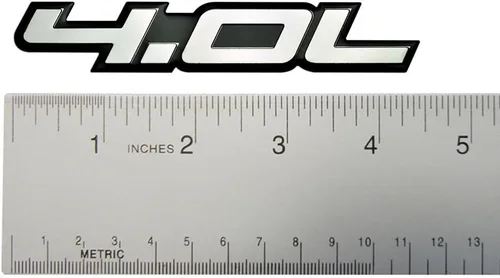 Vista 2 de Placa de identificación con emblema de aluminio real altamente pulido de 4.0 litros en relieve de plata sobre negro, compatible con Chrysler Dodge
