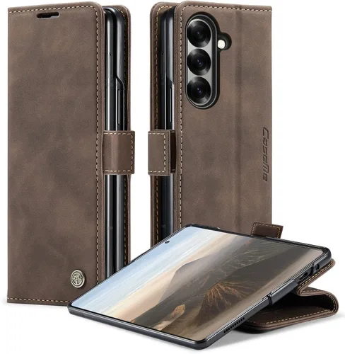 Vista 109 de Funda tipo cartera para Samsung Galaxy Z Fold 7 de piel con tarjetero y función atril, cierre magnético, bloqueo RFID, TPU a prueba de golpes, Negro