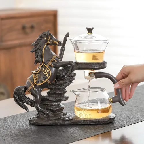 Vista 11 de Zurucily Juego de tetera de cristal Kungfu con infusor Juego de té semiautomático (naranja pájaro)