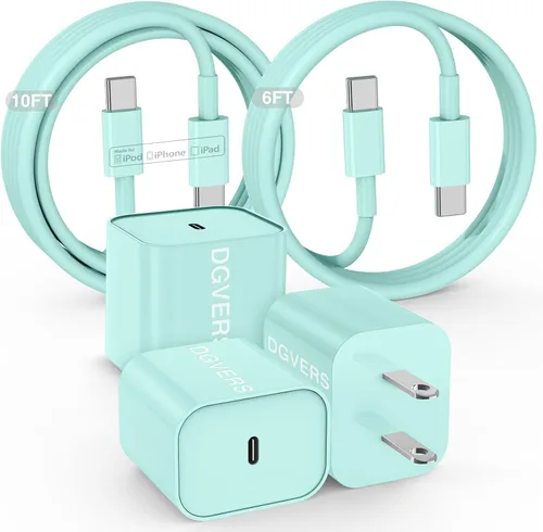 Vista 15 de Cargador rápido USBC de 20 W para iPhone 17 16 15 y cable de carga de 6/6/10 pies
