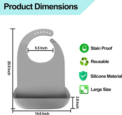 Vista 8 de Baberos de silicona para adultos, baberos ajustables y lavables para hombres y mujeres mayores, impermeables para ancianos con atrapador de migas