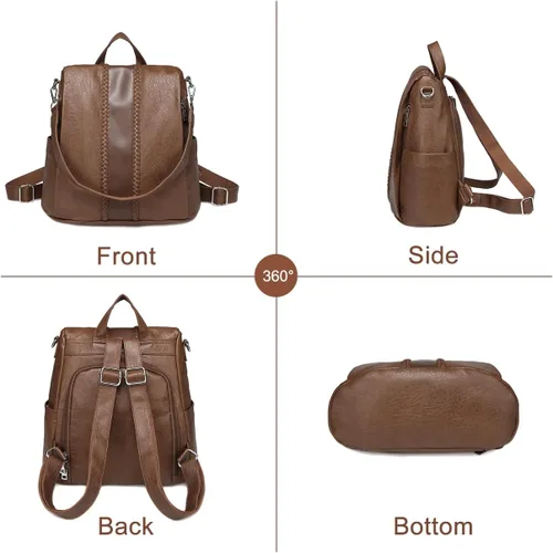 Vista 6 de VASCHY - Mochila para mujer, de piel sintética, moderna, antirrobo, mochila para mujer, con tejido clásico., Marrón), VAAU061BR