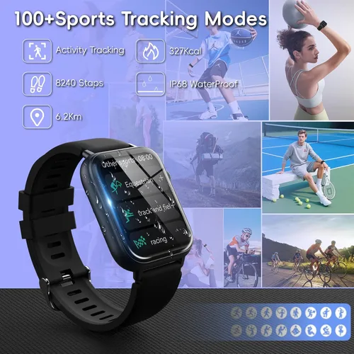 Vista 3 de Reloj inteligente para hombres y mujeres, contestar/hacer llamadas, monitor de fitness HD de 1.85 pulgadas con frecuencia cardíaca 24/7 y monitor
