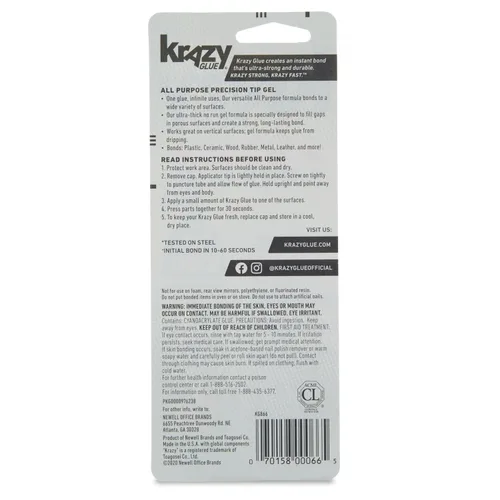 Vista 5 de Krazy Glue Gel de Superpegamento Multiusos con Punta de Precisión, Tubo de 2g, Fórmula de Gel de Secado Rápido Sin Goteo para Reparaciones