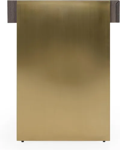 Vista 9 de Limari Home Trajory Collection - Escritorio moderno con acabado de chapa de olmo para oficina en casa con 4 cajones de cierre suave, gris, dorado
