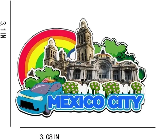 Vista 3 de Imán de la Ciudad de México para nevera de madera 3D, monumentos de viaje, coleccionables, recuerdos, decoración hecha a mano -2304