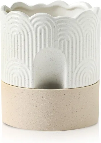 Vista 12 de Nihow Maceta de riego automático: maceta de cerámica de 6 pulgadas con orificio de drenaje y almacenamiento de agua, maceta de riego automático