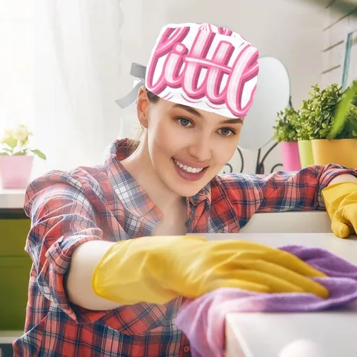 Vista 5 de VBFOFBV Working Cap with Buttons Sweatband Ribbon Tie Back Bouffant Hats, Pink Cartoon Angel