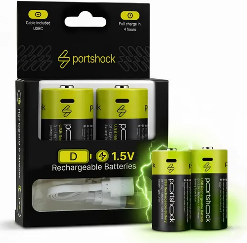 Vista 7 de D Baterías recargables USB C (paquete de 2) – 1.5 V 5000 mAh de litio de alta capacidad – 4 horas de carga rápida D baterías con cable