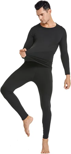 Vista 5 de PISIQI - Conjunto de ropa interior térmica para hombre, pantalones largos ultra suaves con forro polar, capa base, abrigado para invierno, adecuado