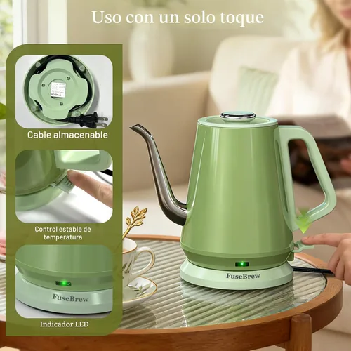 Vista 4 de Hervidor eléctrico de cuello de cisne de 0.8 L, acero inoxidable de ebullición rápida de 1200 W, apagado automático, hervidor de precisión para café