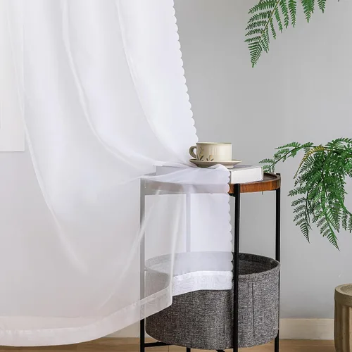 Vista 11 de MYSTIC-HOME Juego de cortinas de niveles transparentes blancas para cocina de 24 pulgadas de largo, tratamiento de cortinas para ventanas pequeñas