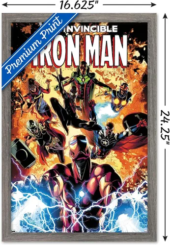 Vista 3 de Trends International Marvel Comics Iron Man - Póster de pared Invincible Iron Man #11, 22.4 pulgadas de largo x 14.7 pulgadas, versión enmarcada