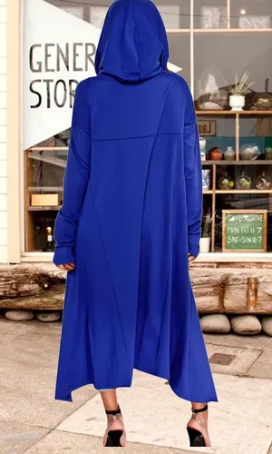 Vista 4 de Vestido para mujer, holgado y casual, de manga larga, estilo sudadera con capucha y dobladillo asimétrico