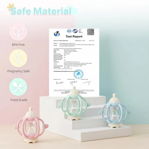 Vista 7 de Juguetes sensoriales Montessori para bebés, mordedores de silicona para bebés de 3 a 6 a 12 meses, regalos para recién nacidos, niños y niñas (azul)