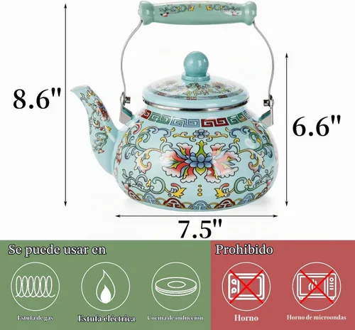 Vista 2 de Pumtus Hervidor de té esmaltado floral de 2.6 cuartos de galón, tetera esmaltada vintage, olla de café esmaltada en acero con mango de cerámica