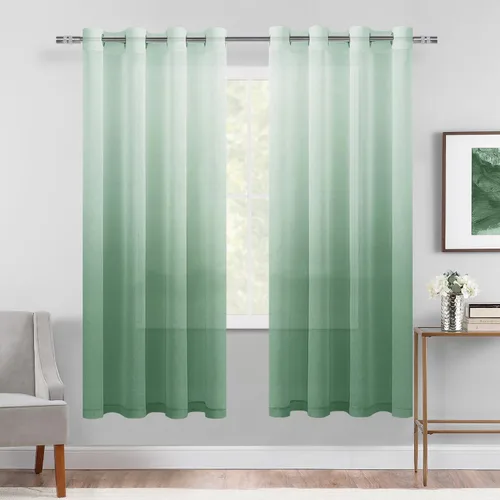 Vista 23 de DWCN Cortinas Transparentes Ombré - Cortinas de Lino Sintético con Gradiente Semi Voile con Ojales en la Parte Superior para Dormitorio y Sala