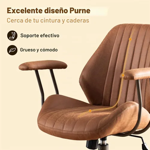 Vista 3 de Silla ergonómica de oficina giratoria de gamuza para oficina en casa, color Marrón claro